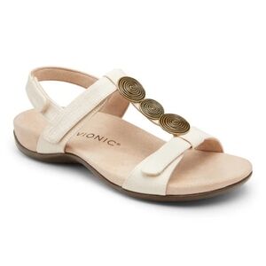 Vionic Cream Comfort Sandals with Metallic Accents and Contoured Footbed